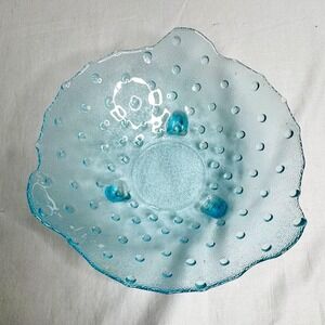 Circa 1960-Vintage Glass Bowl/Dish Turquoise Hobnail Dot Pattern